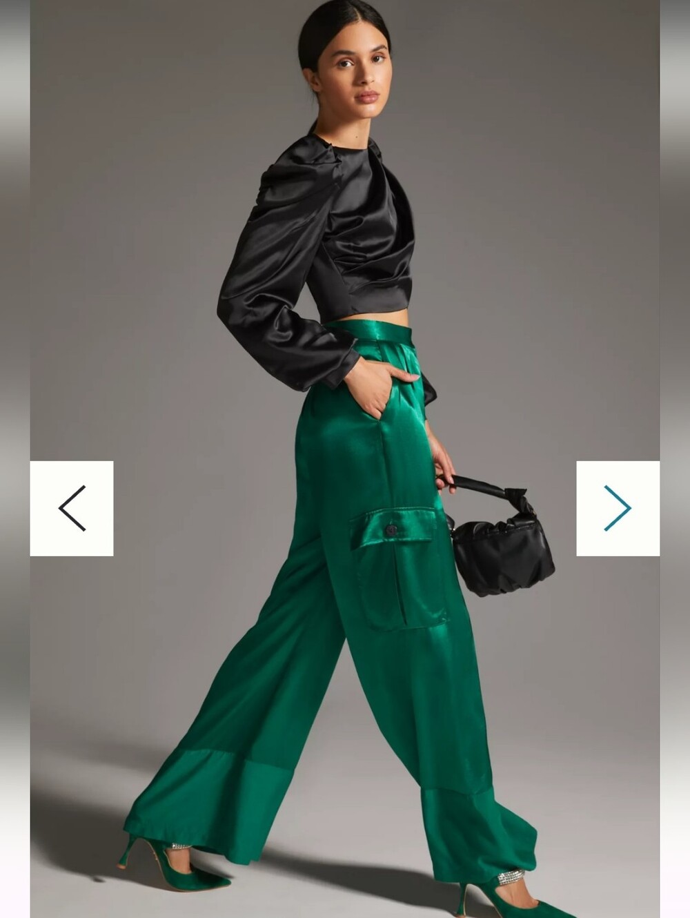 COREY LYNN CALTER GREEN SATIN CARGO PANTS WIDE LEG WOMENS SIZE SMALL